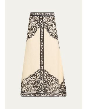 Johanna Ortiz Loose Horizon Printed Linen Ankle Skirt - White
