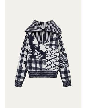 Loewe Geometric Patchwork Half-Zip Sweater - Blue