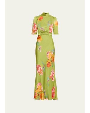 Saloni Adele B Floral Silk Dress - Yellow