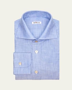 Kiton Cotton Voile Spread Collar Dress Shirt - Blue