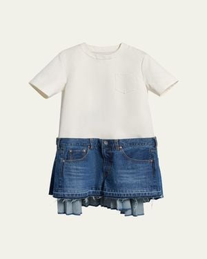 Sacai Mixed-Media Denim Mini T-Shirt Dress - Blue