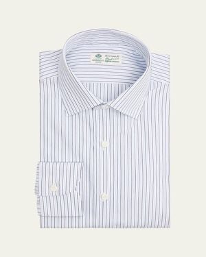 Luigi Borrelli Napoli Cotton Multi-Stripe Point Collar Dress Shirt - Blue