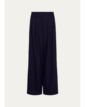 Twp Avery Wool-Silk Blend Wide-Leg Pants - Blue