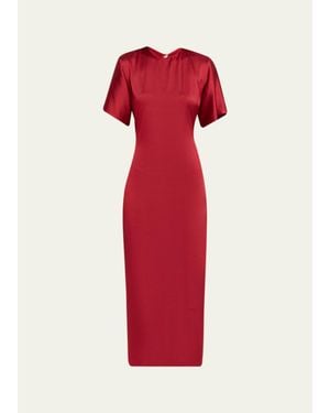 FFORME Imogen Fluid Satin Gathered Godet Midi Dress