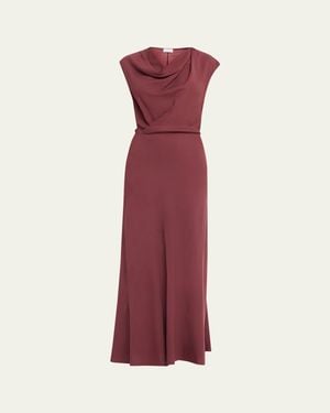 Brunello Cucinelli Fluid Wool Twill Cowl-Neck Dress - Purple