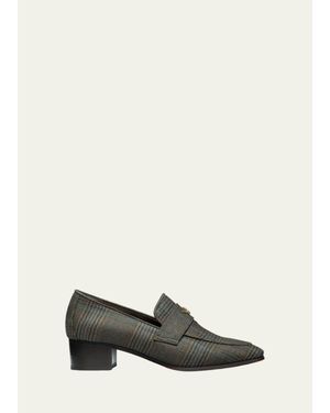Bougeotte Plaid Wool Block-Heel Loafers - Brown