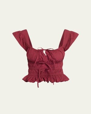 Ciao Lucia Katrin Smocked Drawstring Crop Top - Red