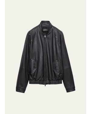 Prada Stand Collar Napa Leather Jacket - Blue