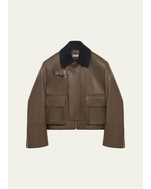 Loewe Corduroy-Collar Leather Utility Jacket - Brown
