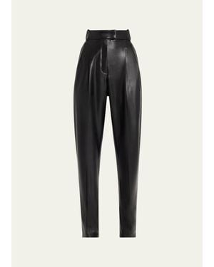 Michael Kors Dru Pleated Tapered Faux Leather Pants - Black