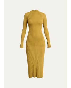 Proenza Schouler Roux Mock-Neck Long-Sleeve Rib Midi Dress - Yellow