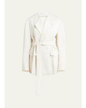 Setchu No Collar Origami Belted Wool Jacket - Natural