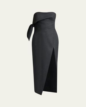 Givenchy Strapless Bow Bustier Slit Midi Dress - Black
