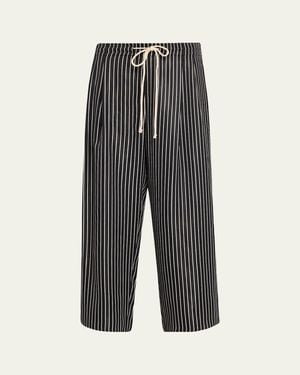 Maria McManus Striped Sateen Balloon-Leg Drawstring Pants - Gray