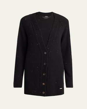 Kiton Embellished V-Neck Cashmere Cardigan - Black