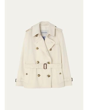 Burberry Kensington Belted Cashmere Short Trench Jacket - Natural