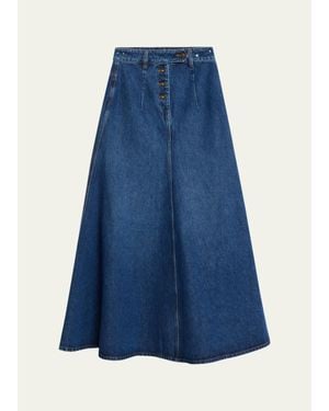 A.W.A.K.E. MODE Cut-Out Denim Maxi Skirt - Blue