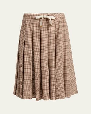 Moncler Check Pleated Wool Midi Skirt - Brown