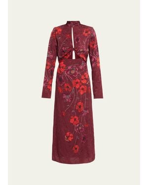 Johanna Ortiz In The Woods Printed Jacquard Ankle Dress - Red