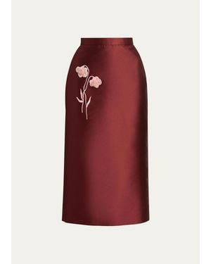 Erdem Floral Embroidered Mikado Silk Midi Skirt
