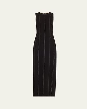 Ashlyn Rhett Long Contrast Topstitching Dress - Black