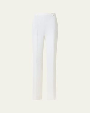 Akris Linen-Wool Straight-Leg Pants - White