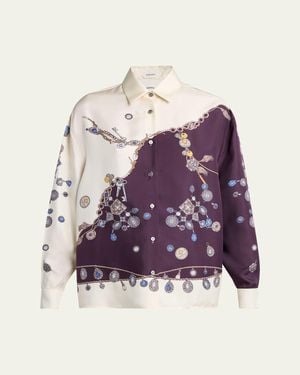 Versace Printed Silk Twill Shirt - Purple