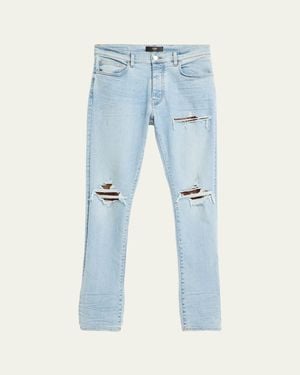Amiri Mx1 Croc-Effect Repaired Stretch Skinny Jeans - Blue