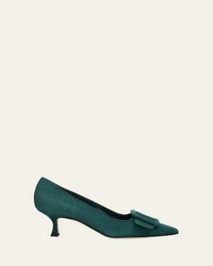 Manolo Blahnik 50Mm Maysale Suede Buckle Pumps - Green