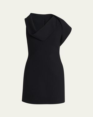 Ferragamo Cowl-Neck Stretch Twill Mini Dress - Black