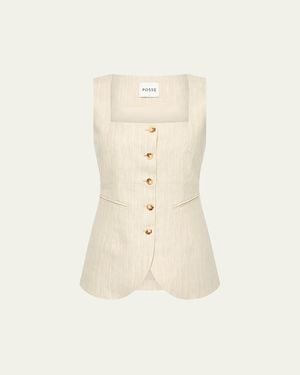 Posse Lucille Pinstripe Linen Gilet - Natural