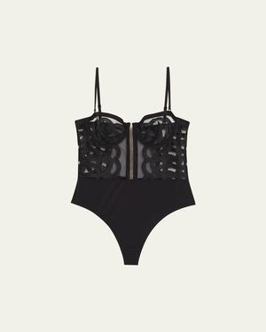 LIVY Kimbaku Strapless Embroidered Bodysuit - Black