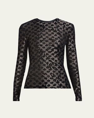 Giorgio Armani Floral Metallic Burnout Long-Sleeve Top - Black