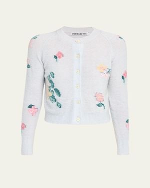 BERNADETTE Clemente Floral Crewneck Cardigan - Blue