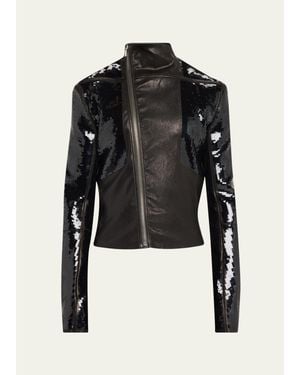Rick Owens Sequin & Leather Biker Jacket - Black
