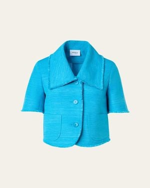 Akris Punto Short-Sleeve Fringed Indian Silk Jacket - Blue