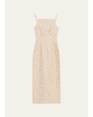 Prabal Gurung Metallic Floral Jacquard Square-Neck Sleeveless Midi Dress - Natural