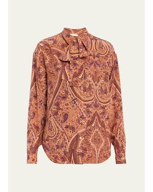 Ulla Johnson Lise Long-Sleeve Tie-Neck Silk Blouse - Pink