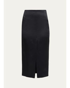 Akris Silk Satin Slit Midi Pencil Skirt - Blue