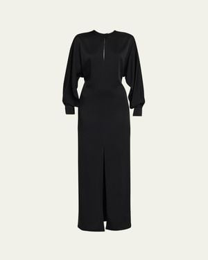 Michael Kors Slit Long-Sleeve Satin Gown - Black