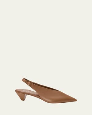 Loewe 45Mm Origami Cubic Leather Slingback Pumps - Natural