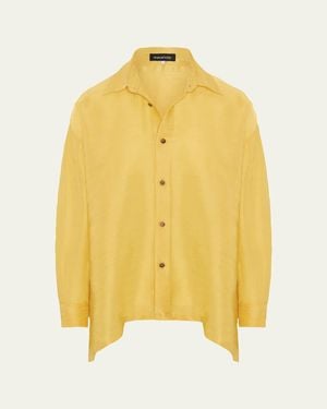 Eskandar A-Line Silk Plisse Shirt - Yellow