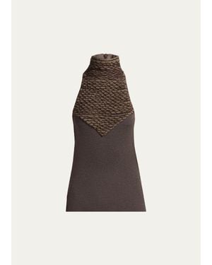 McQueen Turtleneck Scalloped Halter Top - Brown
