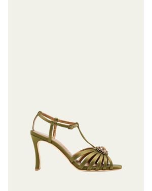 Manolo Blahnik 90Mm Fulcon Embellished Satin Caged Sandals - Natural