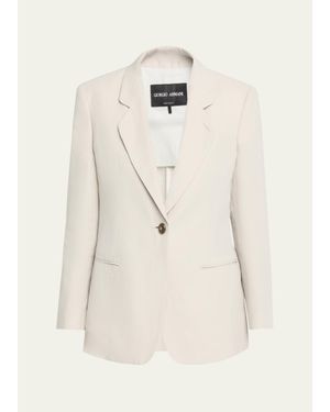 Giorgio Armani Linen Single-Breasted Blazer Jacket - Natural