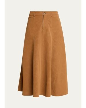 Kobi Halperin Connor Leather A-Line Midi Skirt - Brown