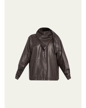 Loewe Leather Scarf Zipped Jacket - Brown