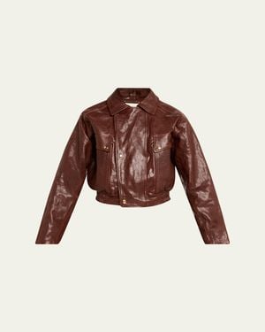 RÙADH Haddow Shiny Leather Moto Jacket - Brown