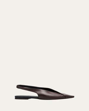 Brunello Cucinelli Leather Square-Toe Slingback Flats - Natural
