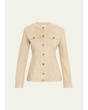 Haikure Temple Paneled Suede Jacket - Natural